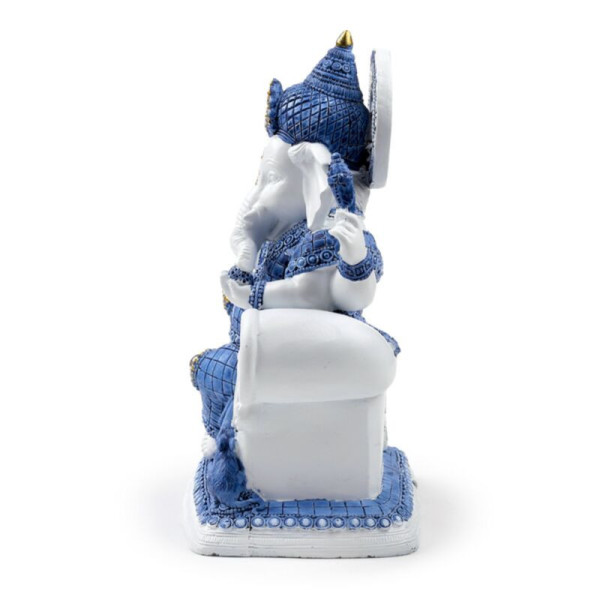 Profil de statue Ganesh méditation bleu et blanc pour décoration zen et protection énergétique