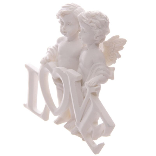 Statue anges de l'amour vue de profil - figurine romantique blanche pour décoration intérieure