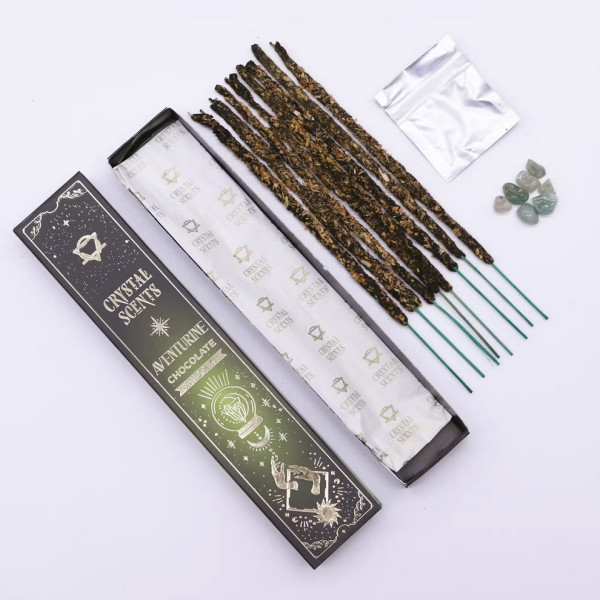 Kit encens Aventurine Chocolat avec pierre aventurine verte pour rituel d'abondance et de prospérité