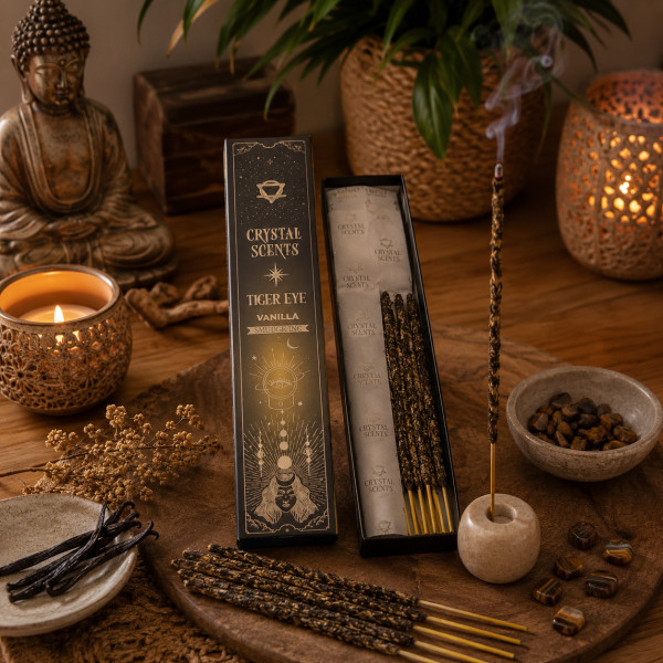 Encens Œil de Tigre Vanille en ambiance zen pour méditation, protection et bien-être énergétique
