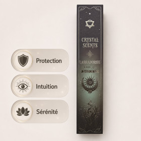 Encens Labradorite Arruda avec bienfaits protection, intuition et sérénité en lithothérapie