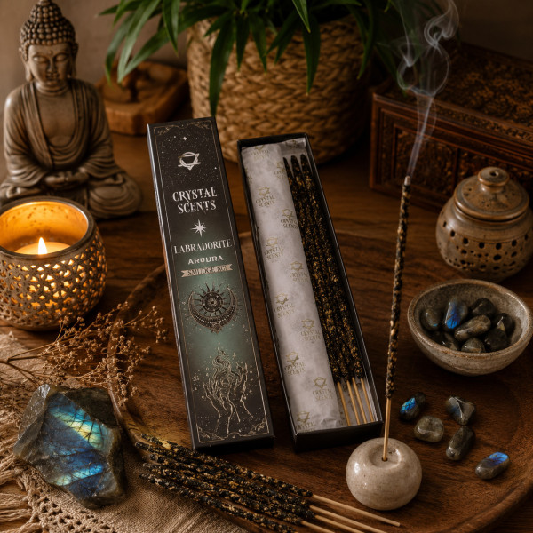 Encens Labradorite Arruda en ambiance zen pour protection spirituelle et harmonisation énergétique