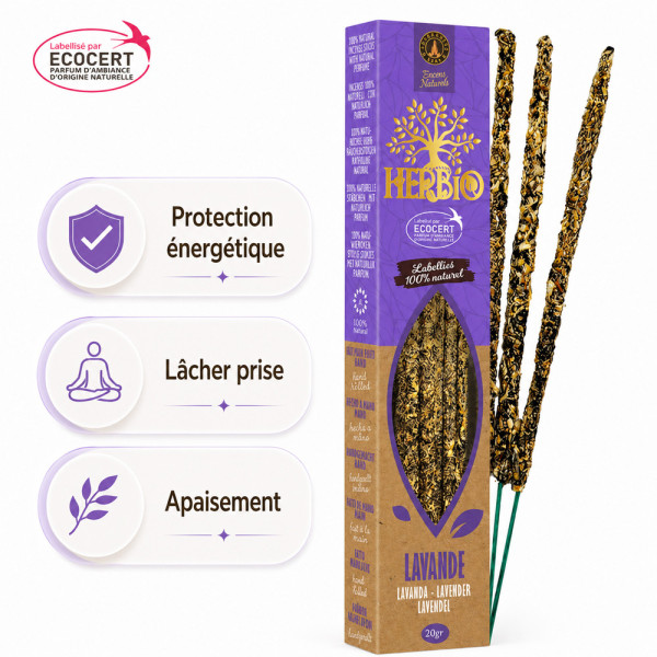 Encens Herbio Lavande naturel, certifié Ecocert, idéal pour relaxation et apaisement