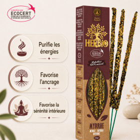 Encens Herbio Myrrhe naturel certifié Ecocert pour purification, ancrage et méditation