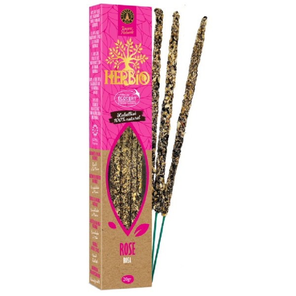 Encens Herbio Rose 100 % naturel certifié Ecocert avec bâtons d'encens artisanaux