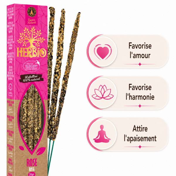Encens Herbio Rose naturel Ecocert pour amour, harmonie et apaisement émotionnel