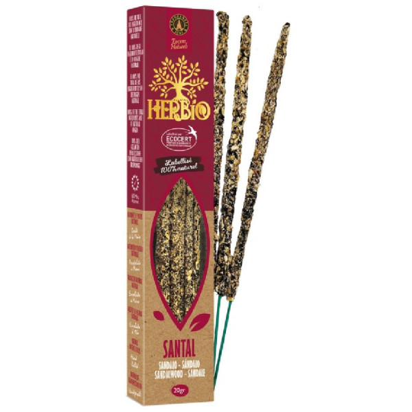 Encens Herbio Bois de Santal 100 % naturel certifié Ecocert avec bâtons d'encens artisanaux