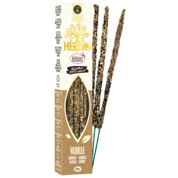 Encens Herbio Vanille 100 % naturel certifié Ecocert avec bâtons d'encens artisanaux