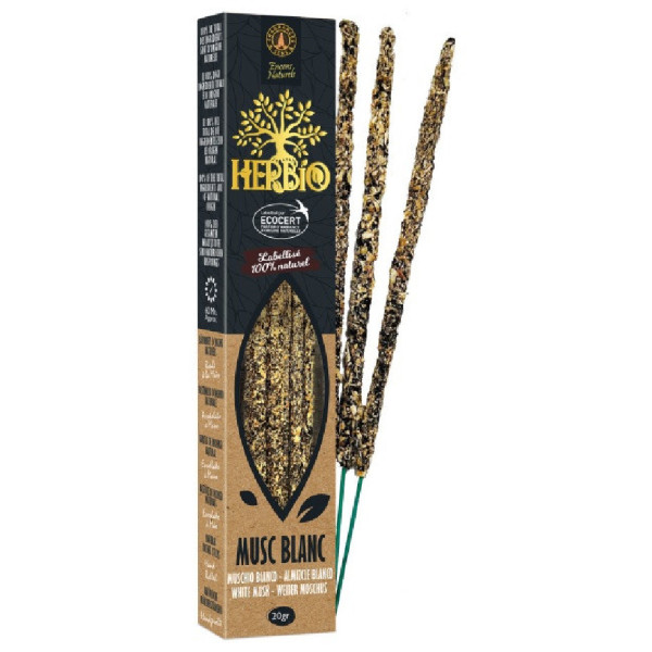 Encens Herbio Musc Blanc 100 % naturel certifié Ecocert avec bâtons d'encens artisanaux