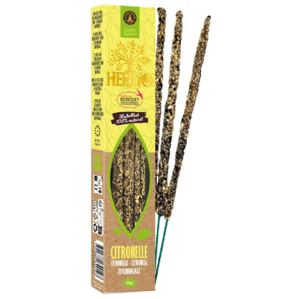 Encens Herbio Citronnelle 100 % naturel certifié Ecocert, bâtons d'encens artisanaux 20 g