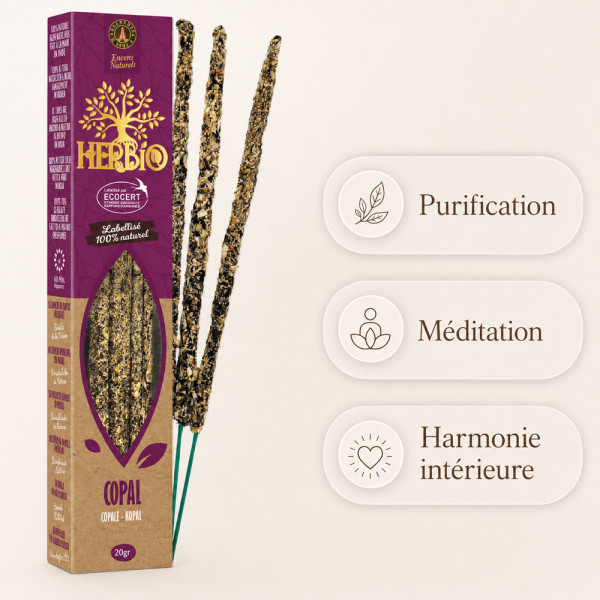 Encens Herbio Copal naturel Ecocert pour purification, méditation et harmonie intérieure