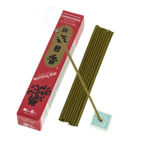 Encens japonais Morning Star Santal avec boîte, bâtonnets et porte-encens en céramique inclus