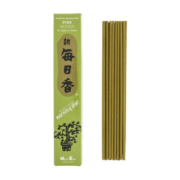 Encens japonais Morning Star Pin, boîte verte et 50 bâtonnets sans bambou