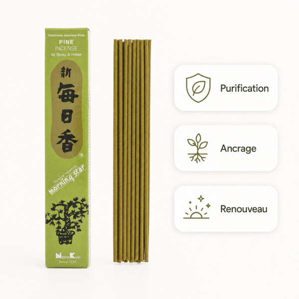 Encens japonais Morning Star Pin avec bienfaits purification, ancrage et renouveau