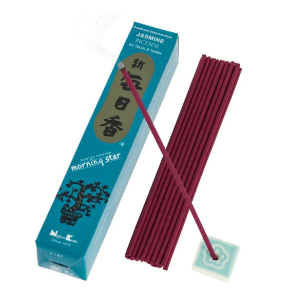 Encens japonais Morning Star Jasmin avec 50 bâtonnets et porte-encens inclus