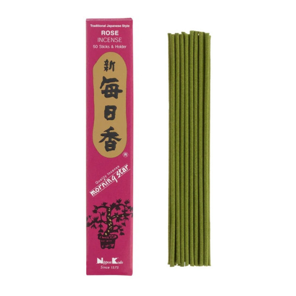 Encens japonais Morning Star Rose Nippon Kodo, boîte de 50 bâtonnets sans tige de bambou