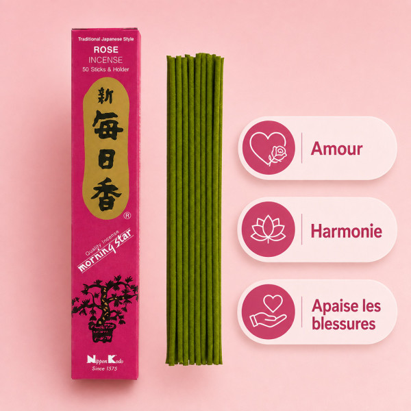 Encens Morning Star Rose avec 50 bâtonnets japonais, amour, harmonie et apaisement