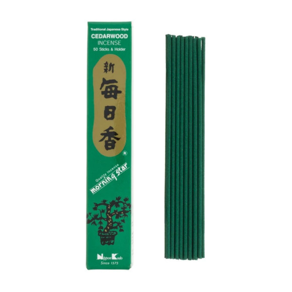 Encens japonais Morning Star Bois de Cèdre Nippon Kodo, boîte de 50 bâtonnets sans tige de bambou