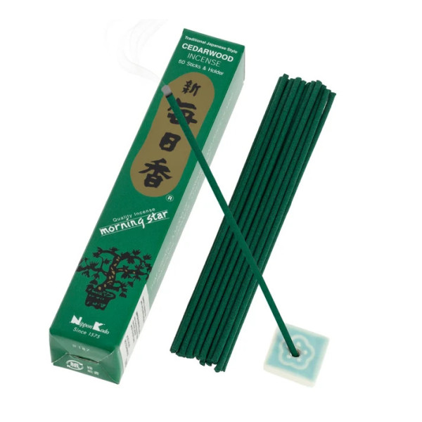 Encens japonais Morning Star Bois de Cèdre avec bâtonnets et porte-encens Nippon Kodo