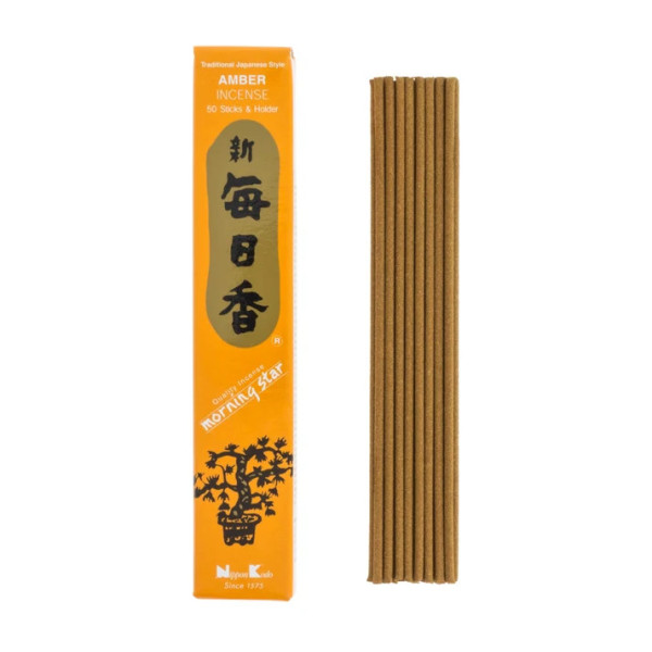 Encens japonais Morning Star Ambre Nippon Kodo, boîte de 50 bâtonnets sans tige de bambou