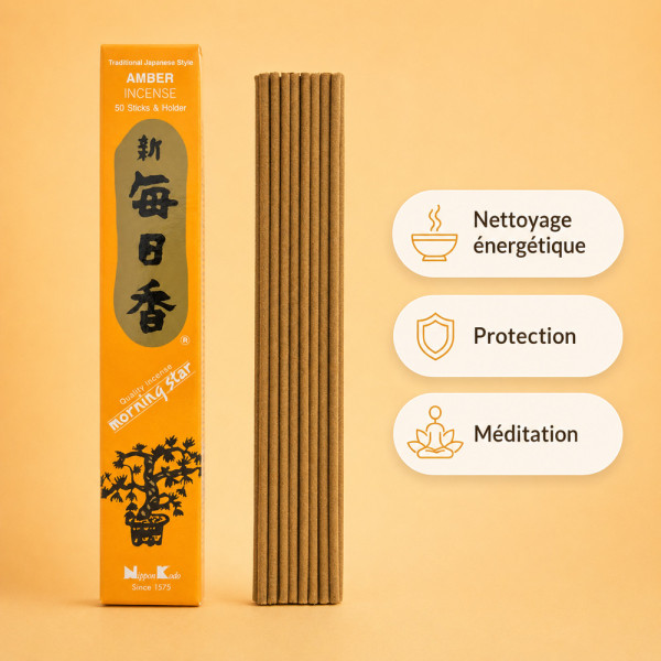 Encens Morning Star Ambre, 50 bâtonnets japonais pour nettoyage énergétique, protection et méditation