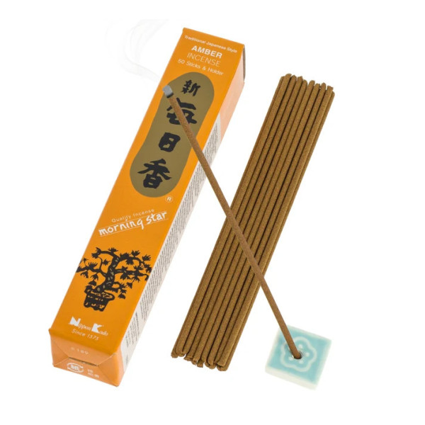 Encens japonais Morning Star Ambre avec bâtonnets et porte-encens Nippon Kodo