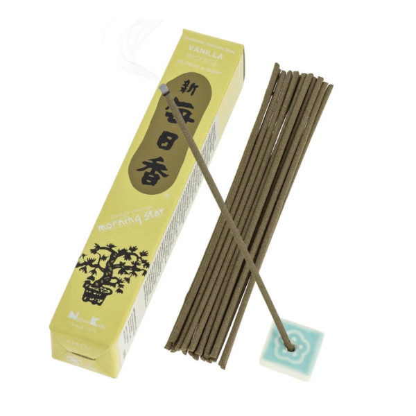 Encens japonais Morning Star Vanille avec bâtonnets et porte-encens Nippon Kodo
