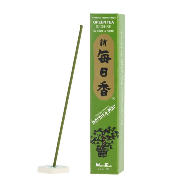 Encens japonais Morning Star Thé vert avec bâtonnet et porte-encens Nippon Kodo
