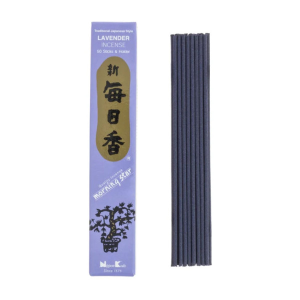 Encens japonais Morning Star Lavande Nippon Kodo, boîte de 50 bâtonnets sans tige de bambou