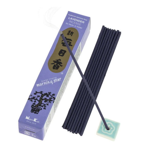 Encens japonais Morning Star Lavande avec bâtonnets et porte-encens Nippon Kodo
