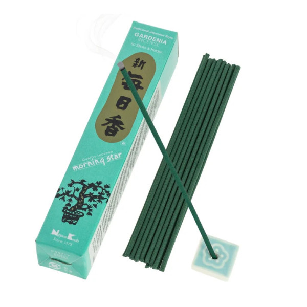 Encens japonais Morning Star Gardenia avec bâtonnet et porte-encens Nippon Kodo