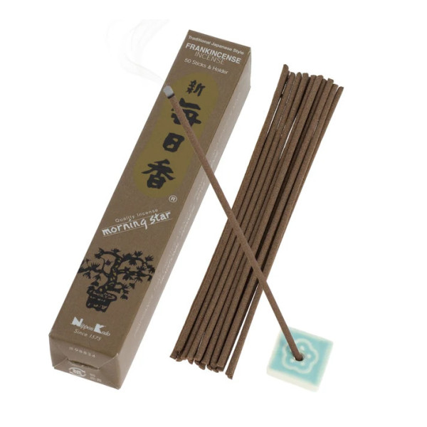 Encens japonais Morning Star Frankincense avec bâtonnets et porte-encens Nippon Kodo