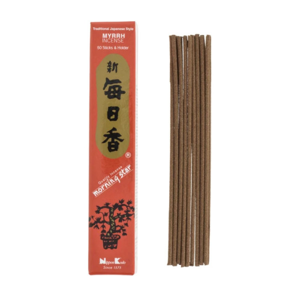 Encens japonais Morning Star Myrrh à la myrrhe, boîte de 50 bâtonnets sans tige Nippon Kodo