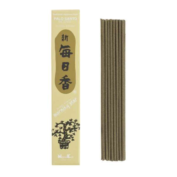 Encens japonais Morning Star Palo Santo, boîte de 50 bâtonnets Nippon Kodo avec porte-encens