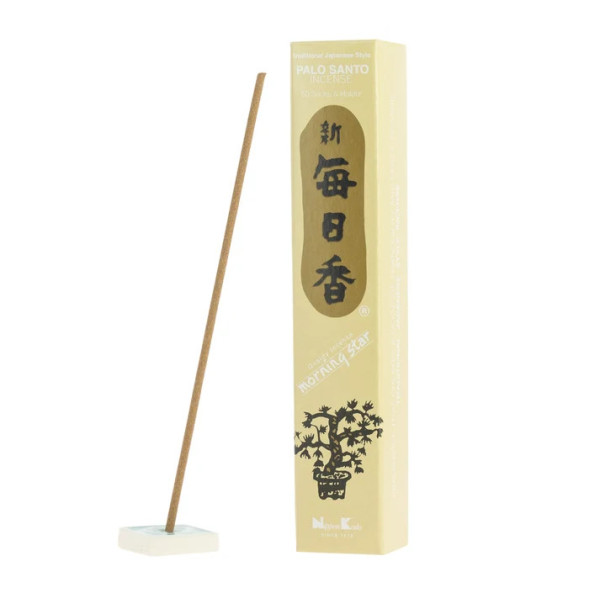 Encens japonais Palo Santo Morning Star avec bâtonnet en combustion et porte-encens inclus