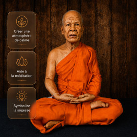 Statue en cire Luang Phor Sodh : calme, méditation et sagesse, décoration spirituelle zen