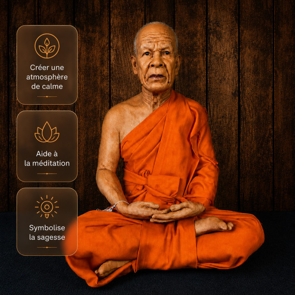Statue en cire Luang Phor Sodh : calme, méditation et sagesse, décoration spirituelle zen