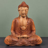 Bouddha en méditation en bois de suar sculpté à la main, 30 cm, mains dans le giron, vue de face – Namaste Visé