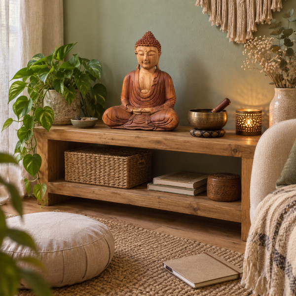 Bouddha de la méditation sur son autel