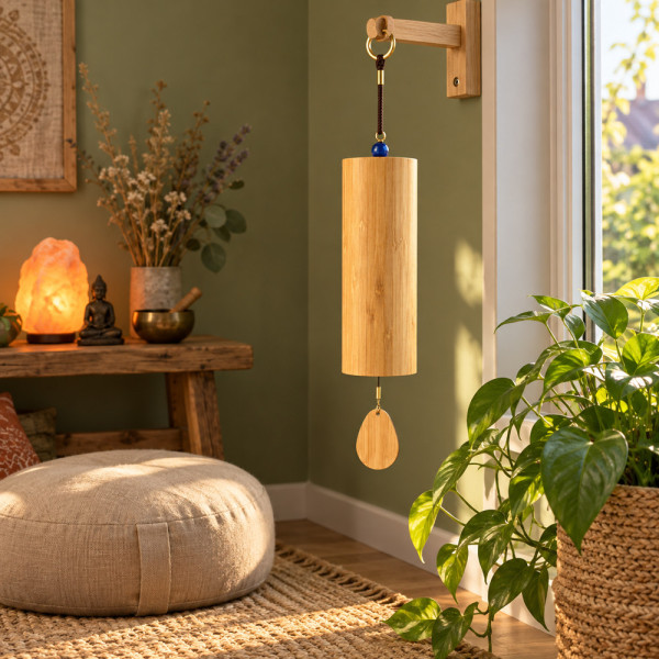 Carillon Koshi Ignis suspendu dans un espace de méditation zen Namaste Visé