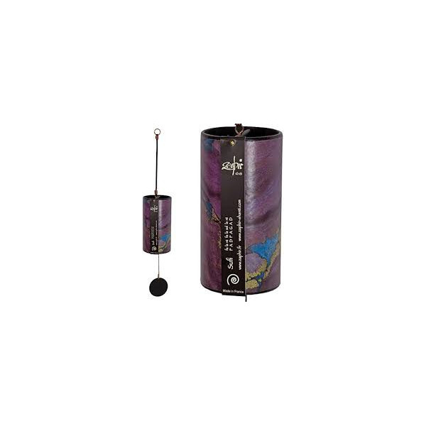 Carillon mélodique Zaphir Sufi entier et détail du cylindre violet, symbole de l’élément Terre