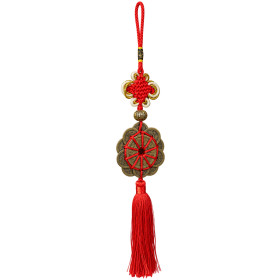 Porte-bonheur Feng Shui à 10 pièces chinoises, nœud rouge et pompon, proposé par Namaste Visé