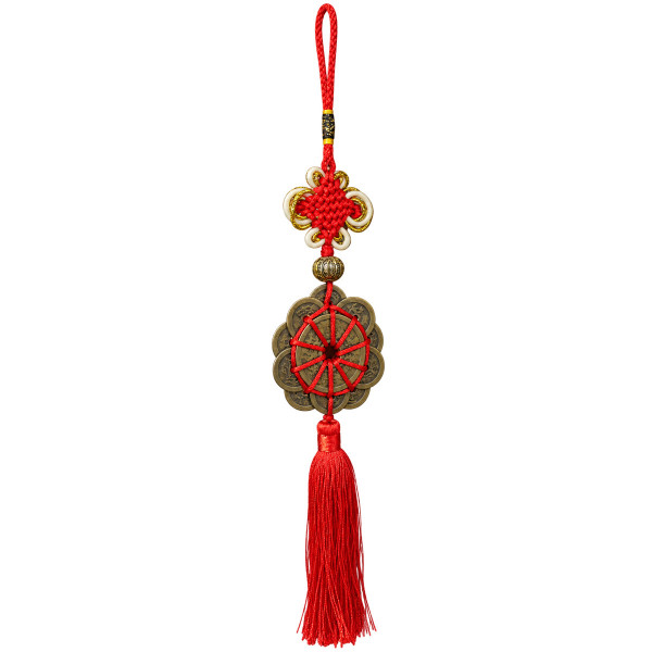 Porte-bonheur Feng Shui à 10 pièces chinoises, nœud rouge et pompon, proposé par Namaste Visé