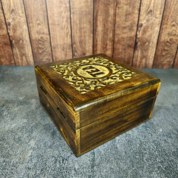 Boîte à thé artisanale en manguier sculpté - 4 compartiments