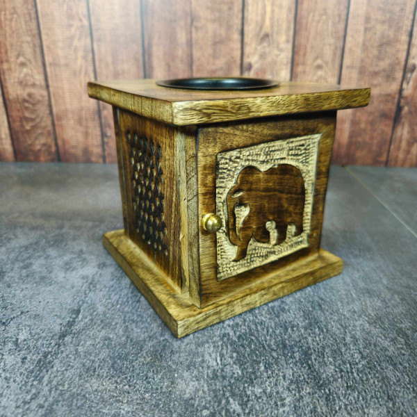 Brûleur d'huiles essentielles en bois de manguier avec motif Éléphant