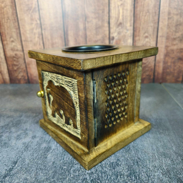 Brûleur d'huiles essentielles en bois de manguier avec motif Éléphant
