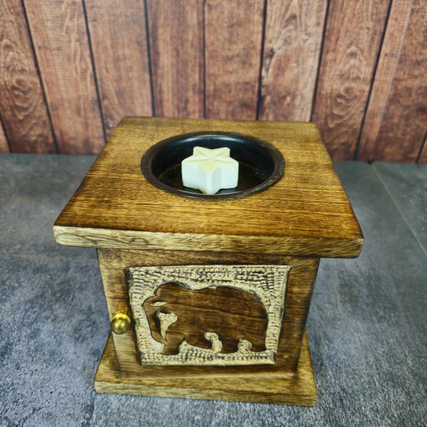 Brûleur d'huiles essentielles en bois de manguier avec motif Éléphant