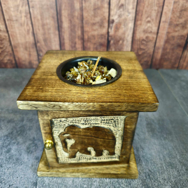 Brûleur d'huiles essentielles en bois de manguier avec motif Éléphant