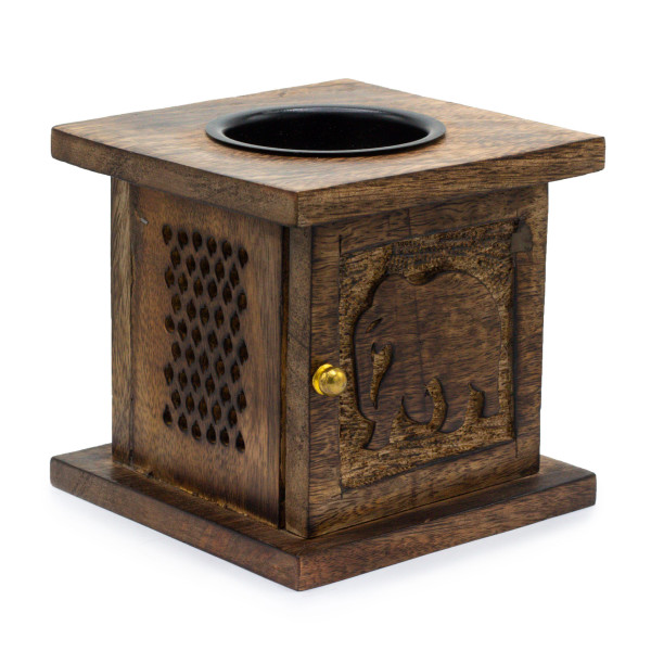 Brûleur d'huiles essentielles en bois de manguier avec motif Éléphant