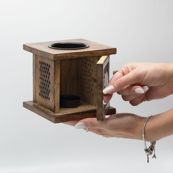 Brûleur d'huiles essentielles en bois de manguier avec motif Éléphant